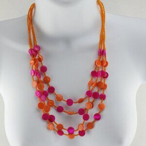 Bright Orange Pink Beaded Multi Strand Necklace